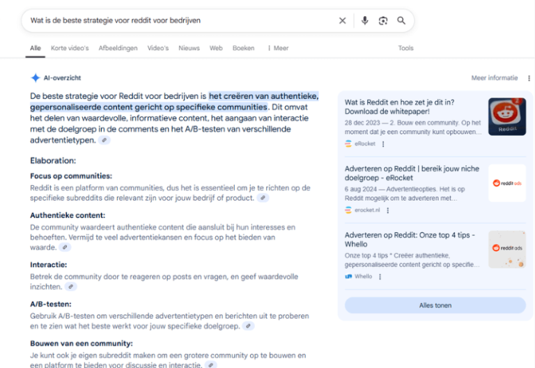 AI overview van Google over Reddit