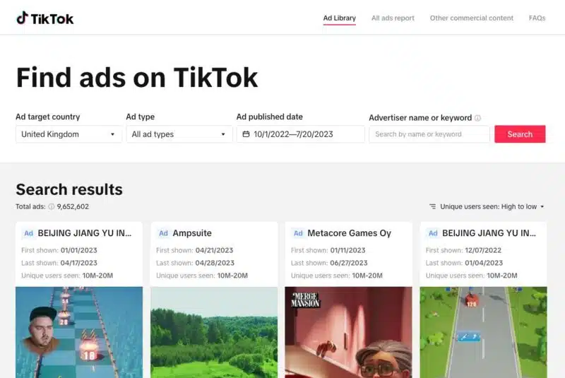 TikTok Ads transparancy
